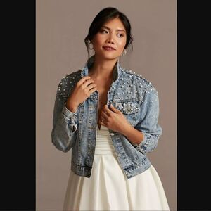 DB Studio Wifey Pearl and Crystal Studded Denim Jacket | Size XS